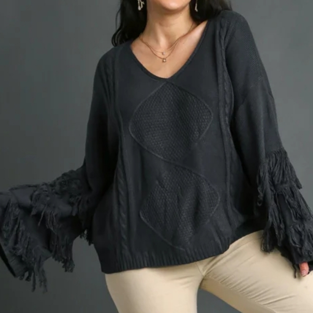 Womens Gray V-Neck Shag Style Sweater Size XL